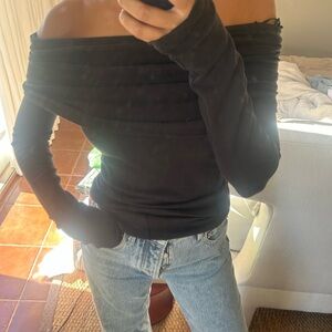 Free People Black Off-Shoulder Long Sleeve Top